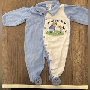 Vintage 2000s Y2K Baby Boy Golf Layette Footie Pajamas Outfit 6/9M